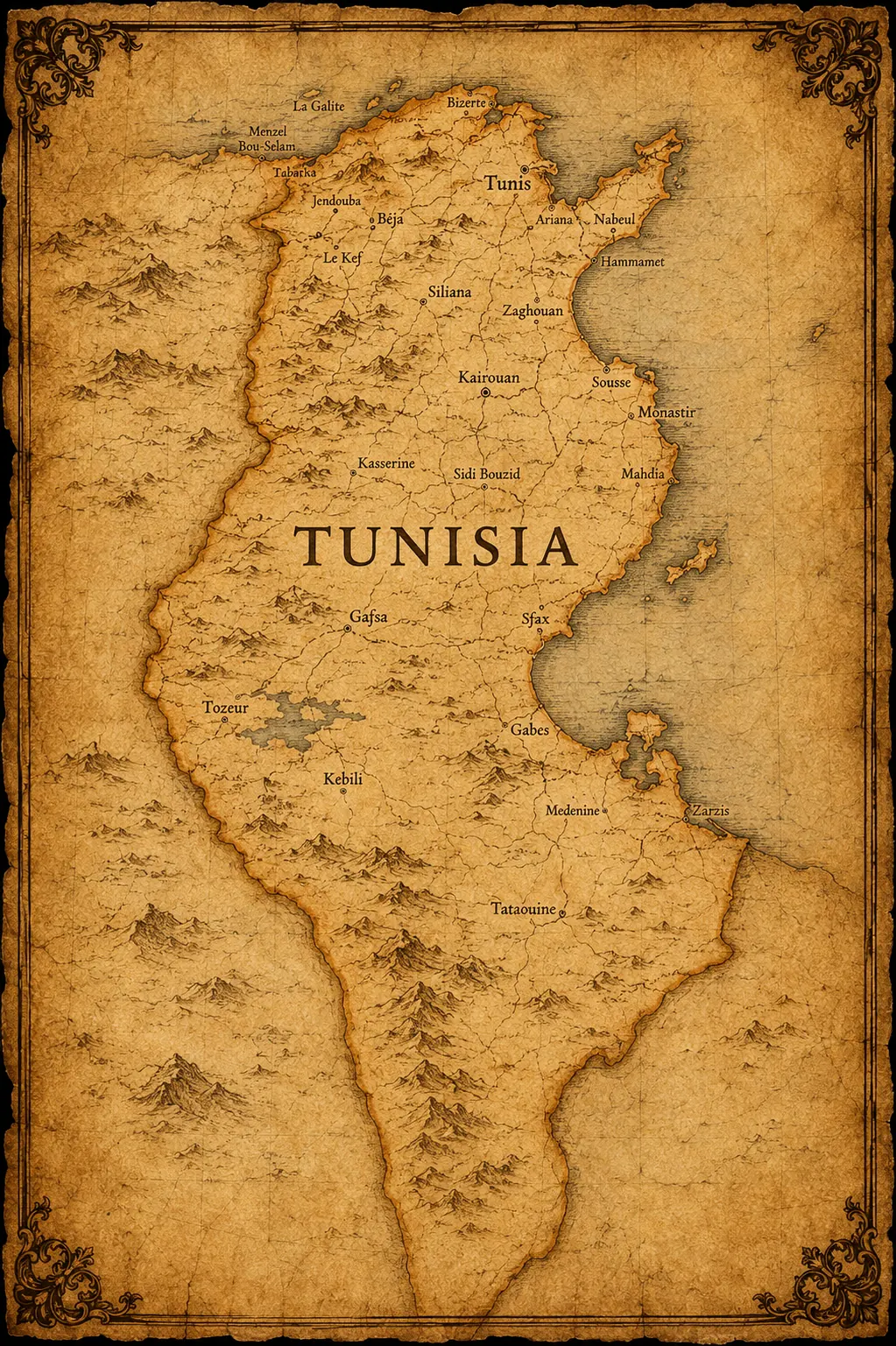 Mappa antica della Tunisia